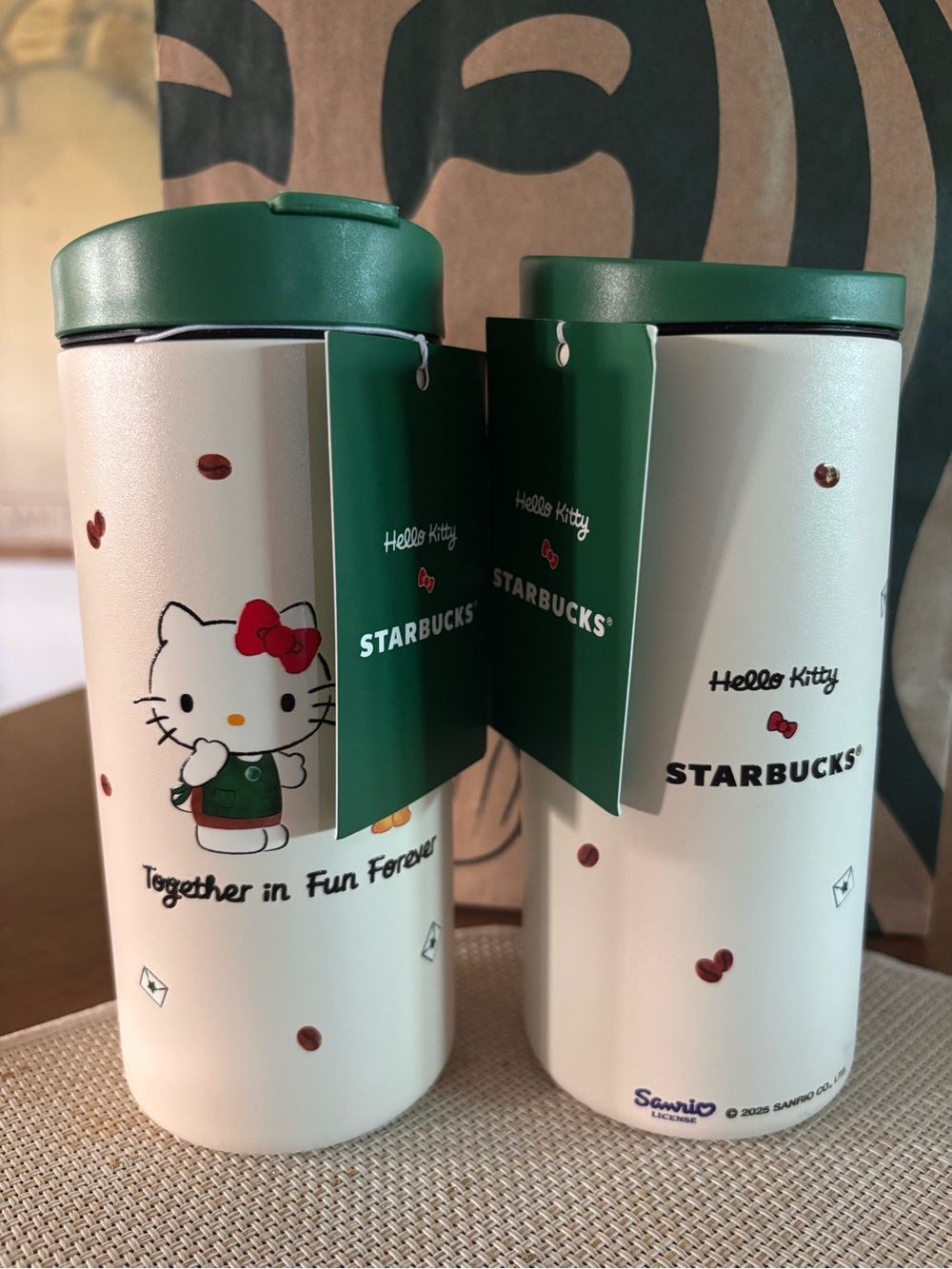 Starbucks White & Green Hello Kitty Stainless Travel Tumbler